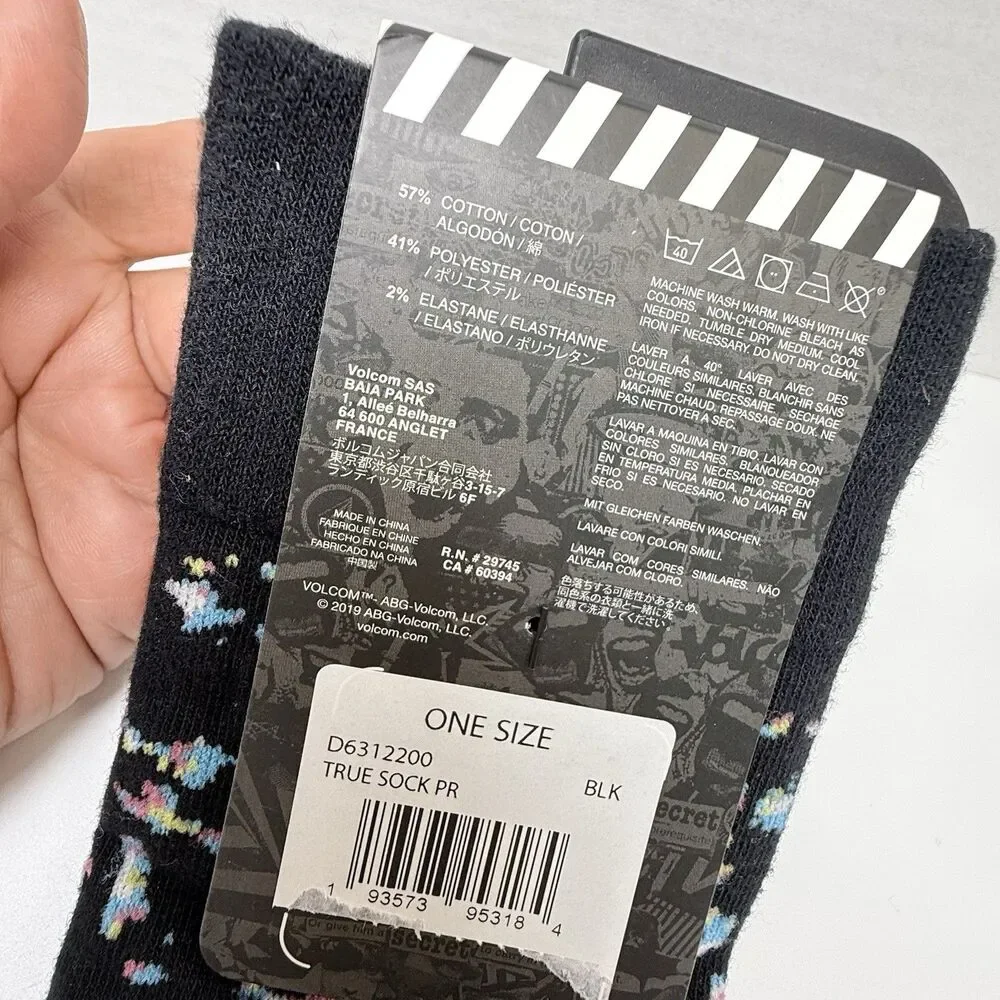 VOLCOM Men’s Crew Socks Mixed Color Print As 9-12 New